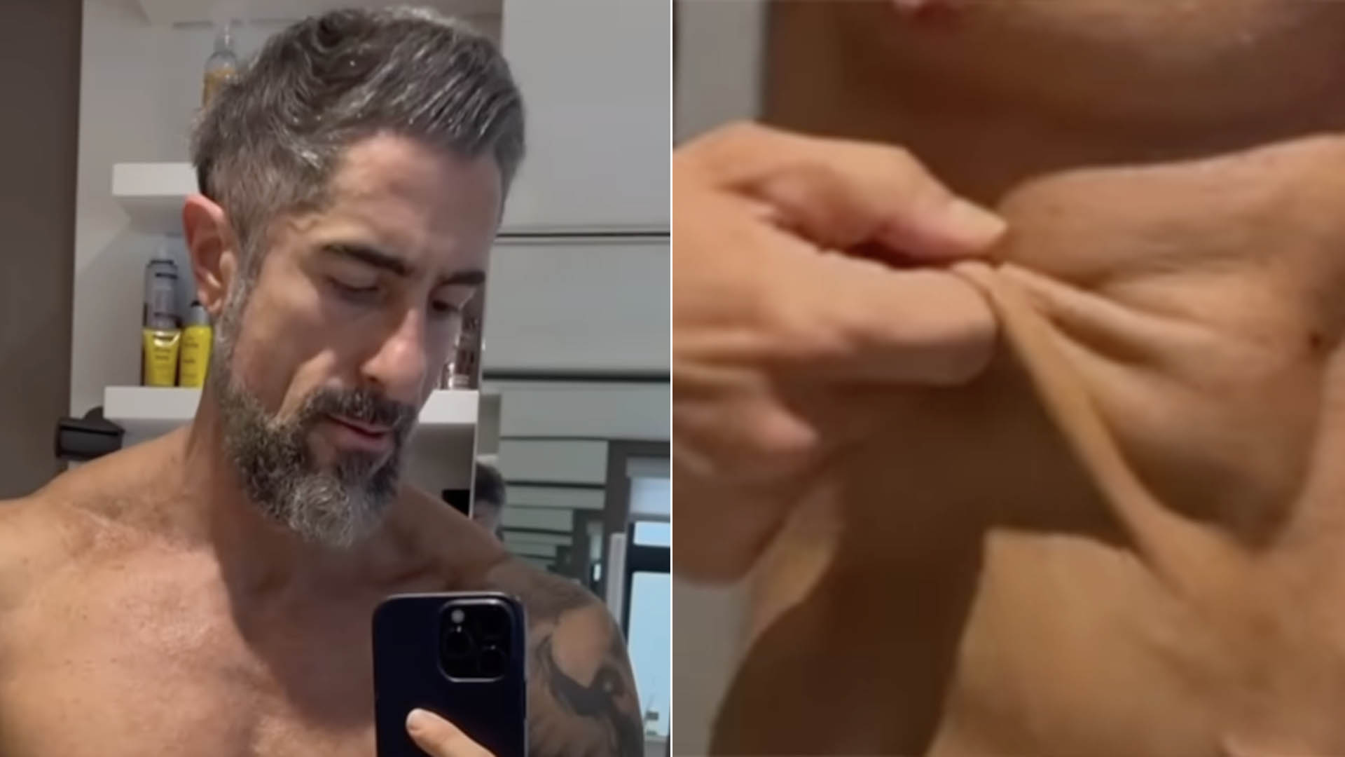 Musculoso, Marcos Mion choca ao puxar a pele da barriga: ‘Sensacional’