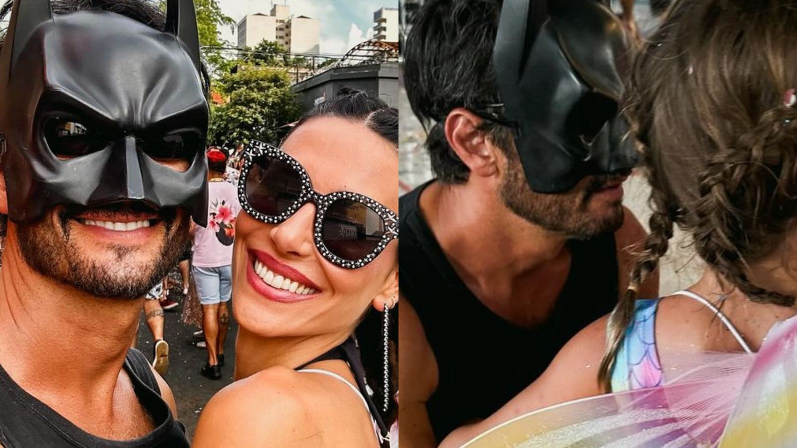Rodrigo Santoro e Mel Fronckowiak fazem rara aparição com a filha no Carnaval
