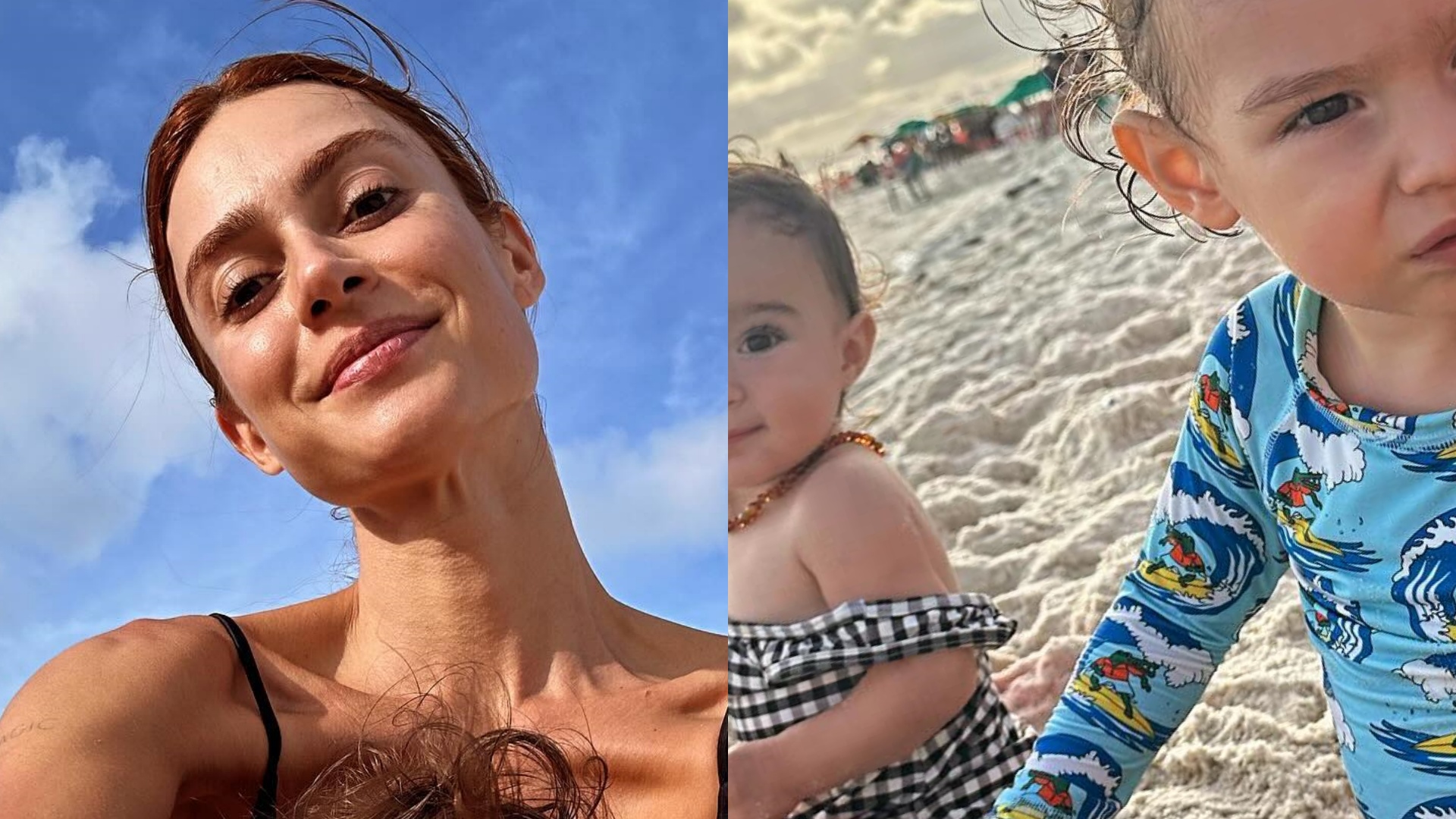 Thaila Ayala curte o dia na praia ao lado dos filhos