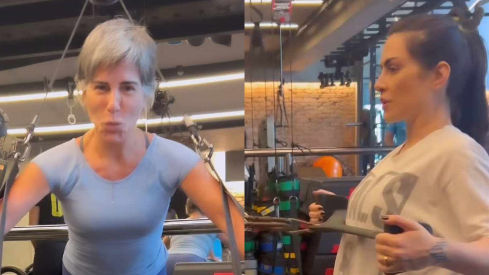 Gloria Pires e Cleo se divertem em treino juntas na academia