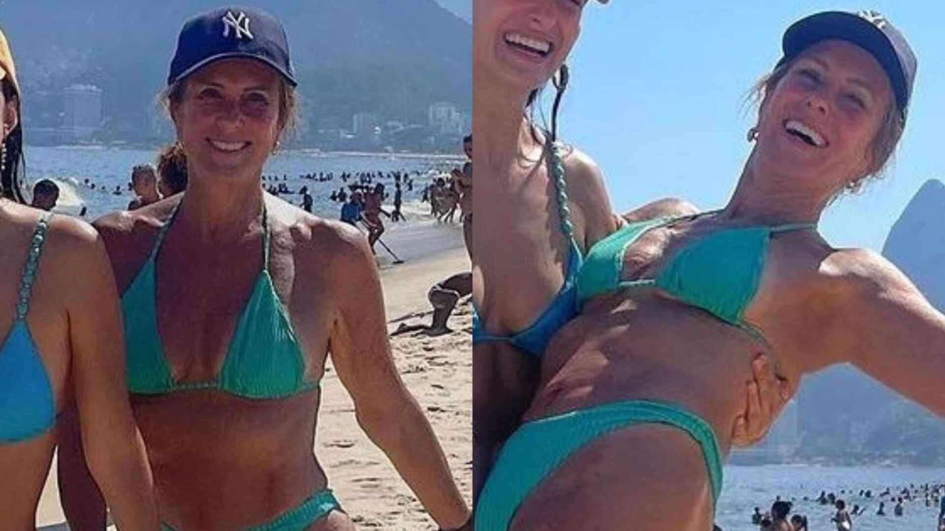 Com a neta, Helô Pinheiro esbanja beleza na praia: ‘Garotinha de Ipanema’