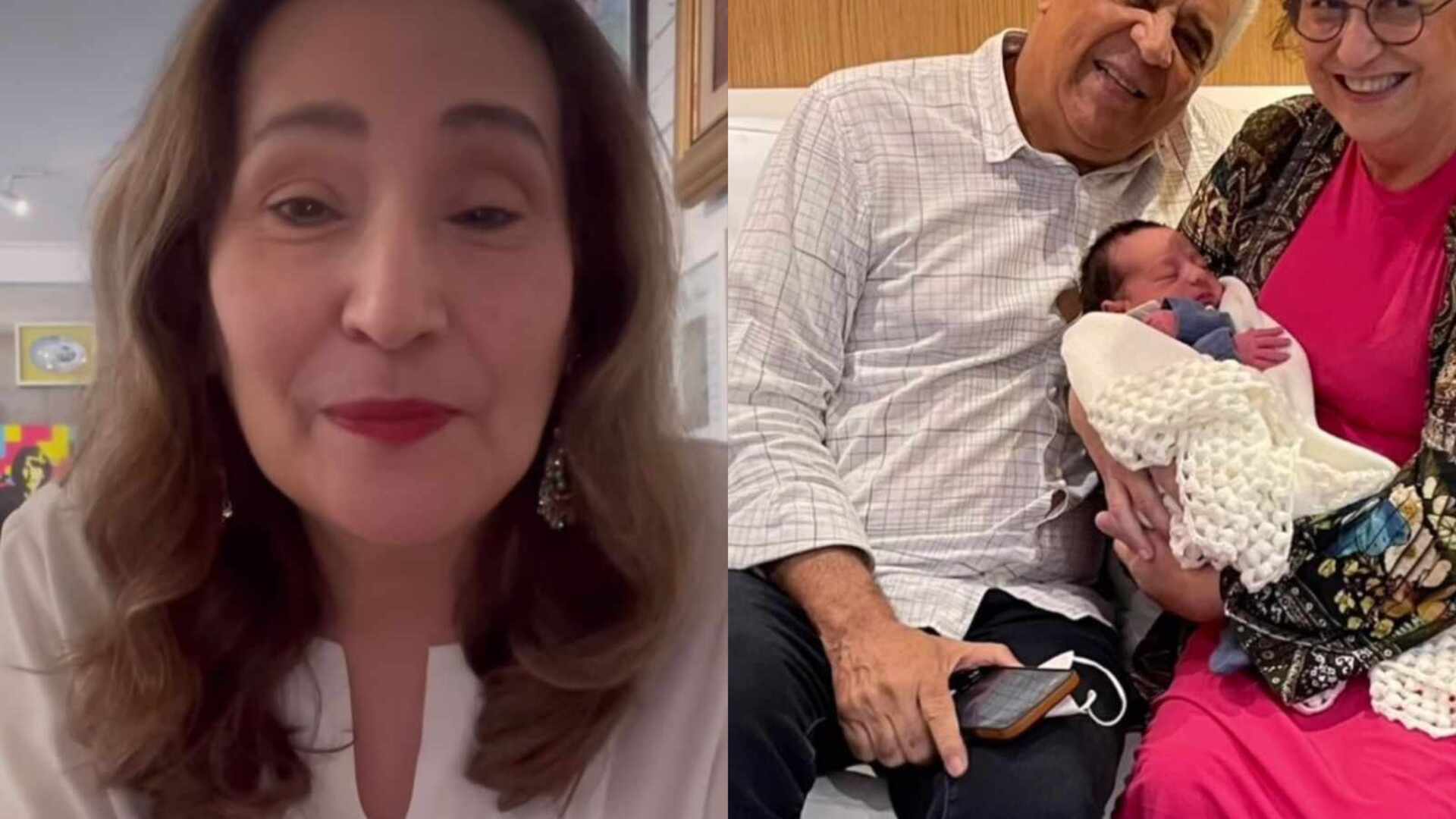 Sonia Abrão mostra ex-marido e sua atual conhecendo o neto: ‘Ternura’