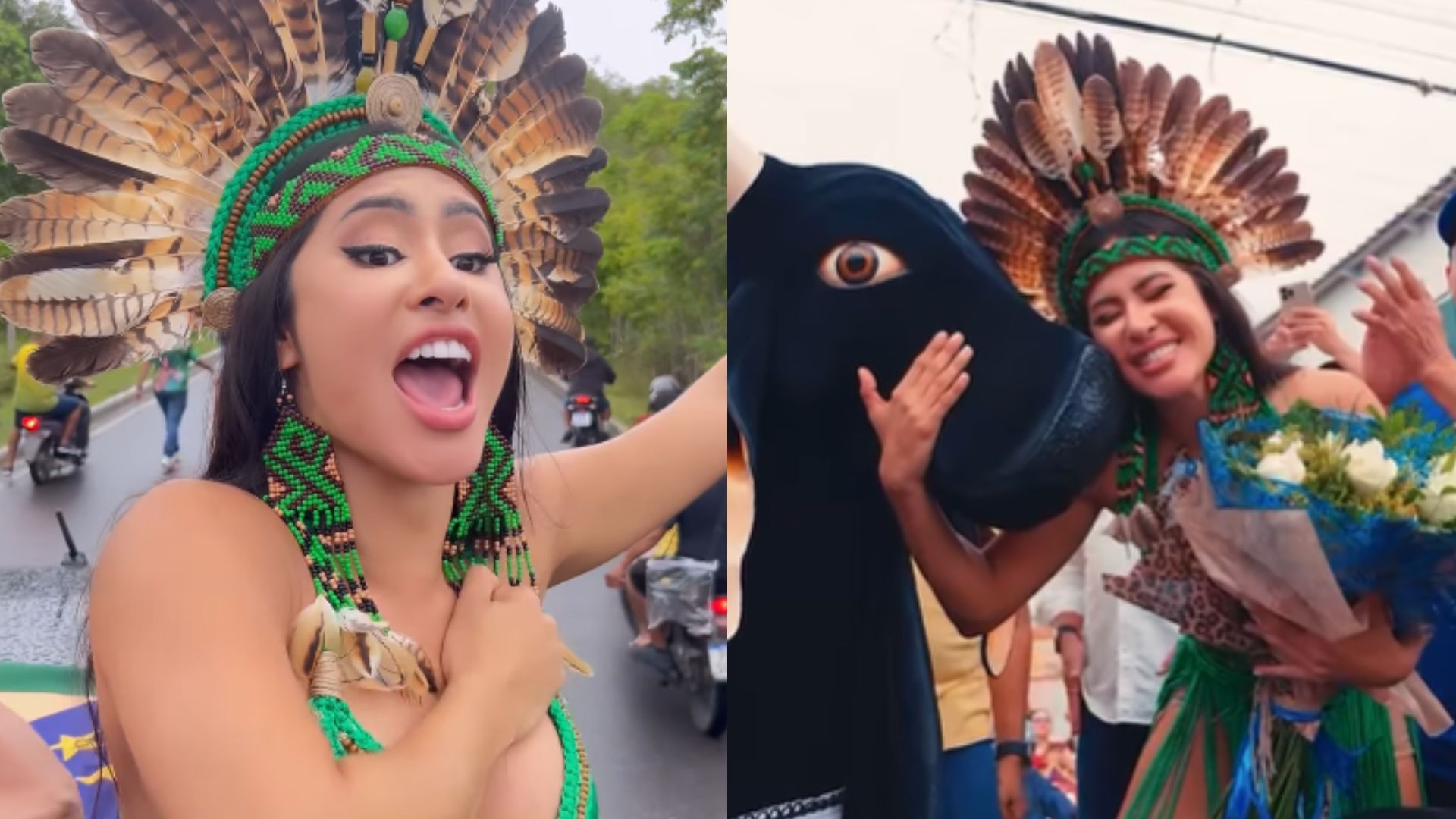 Ex-BBB Isabelle é surpreendida com festa durante sua chegada em Parintins