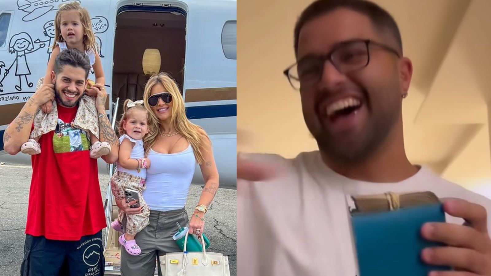 Virginia e Zé Felipe presenteiam funcionário com bolo de dinheiro: ‘Malote’