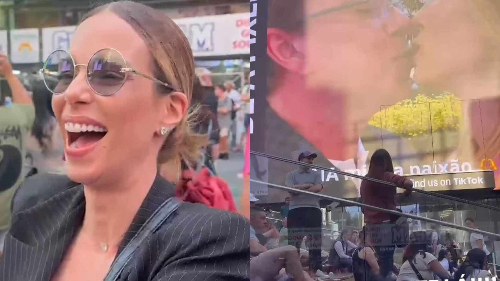 Ana Furtado ganha surpresa de Boninho em rua de Nova York