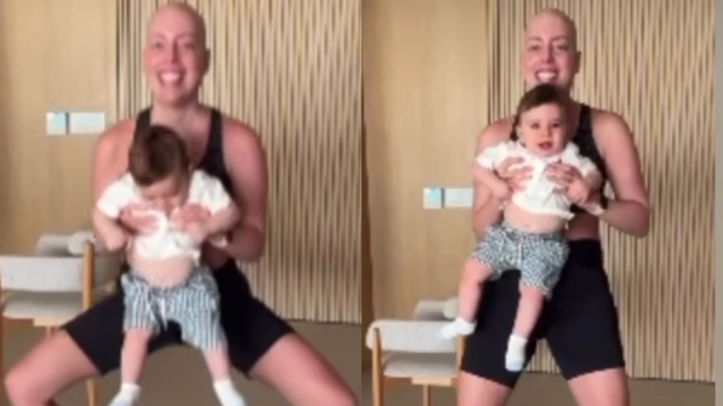 Fabiana Justus ‘peso’ inusitado e fofo para praticar exercícios em casa