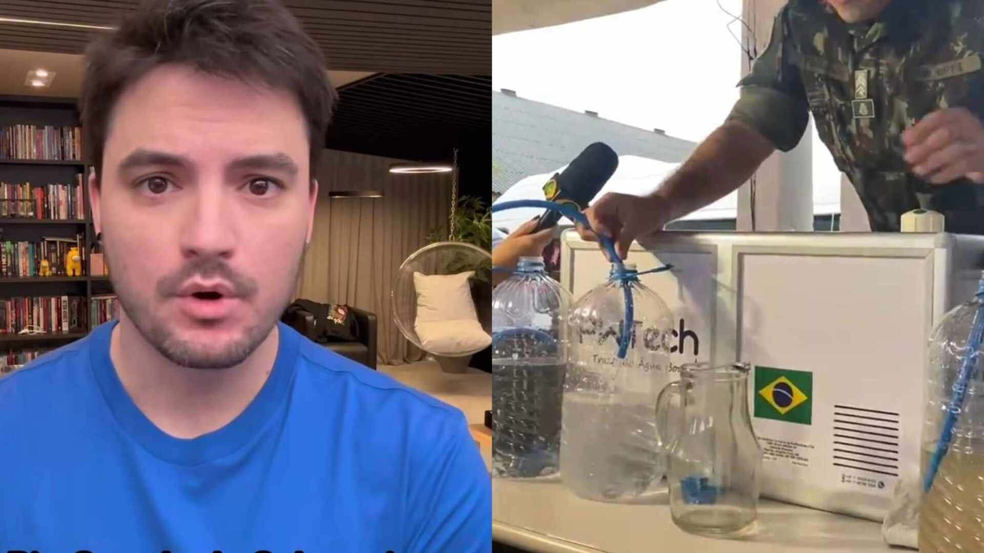 Felipe Neto mostra purificadores no RS: ‘1 milhão de litros por dia’