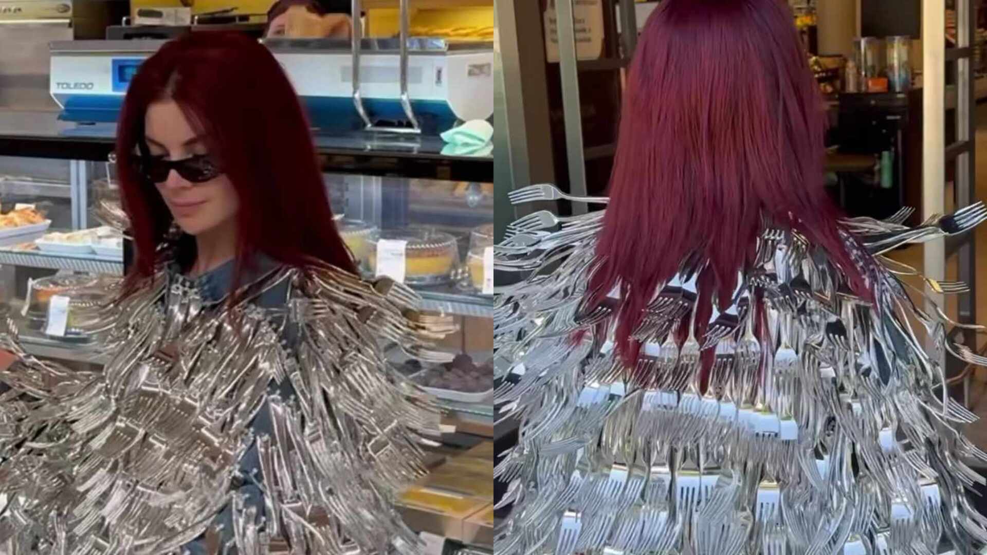Que look é esse? Gkay espanta com look de garfos em supermercado