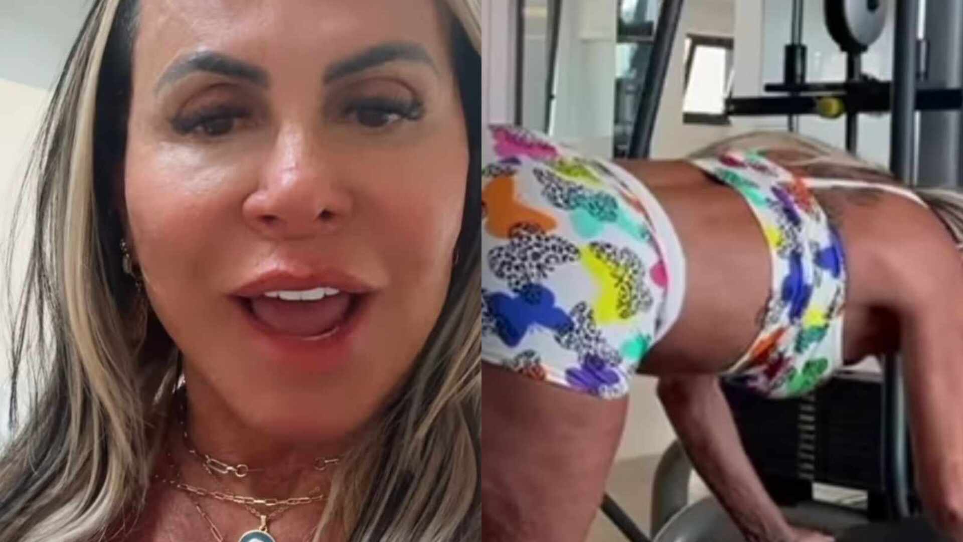 Gretchen treina de micro shorts e manda recado: ‘Aí dizem que é plástica’