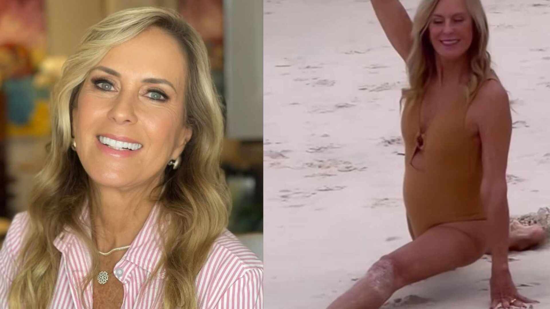 Helô Pinheiro choca ao abrir espacate na praia: ‘Dublê da Madonna’