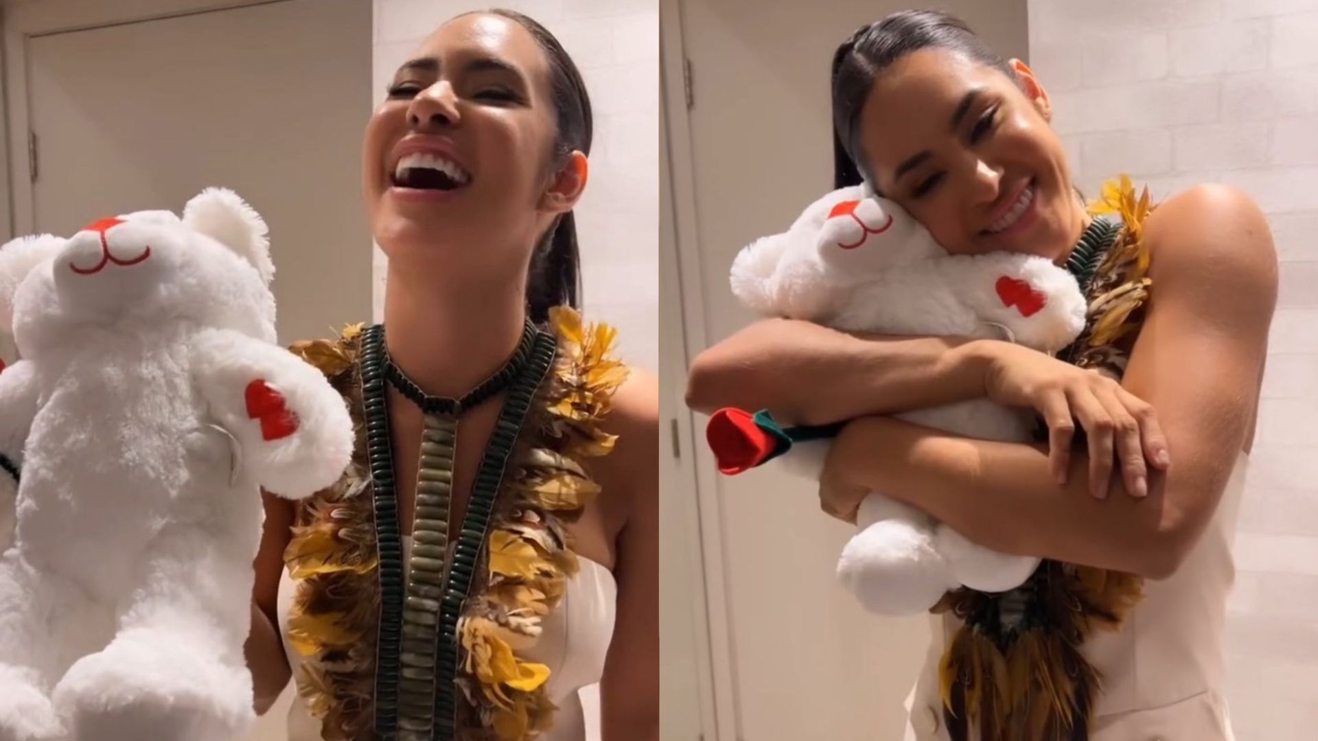 Isabelle recebe dos fãs um ursinho de pelúcia com voz de Matteus: “Amei”