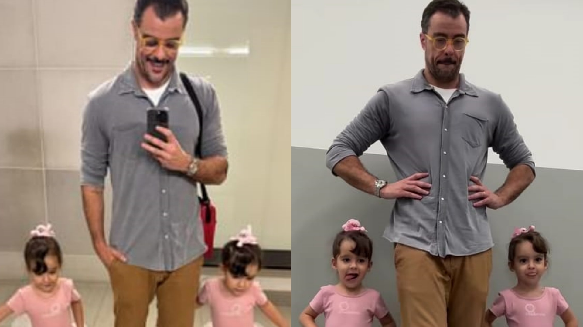Joaquim Lopes encanta ao dançar balé com as filhas gêmeas: “Criar memórias”
