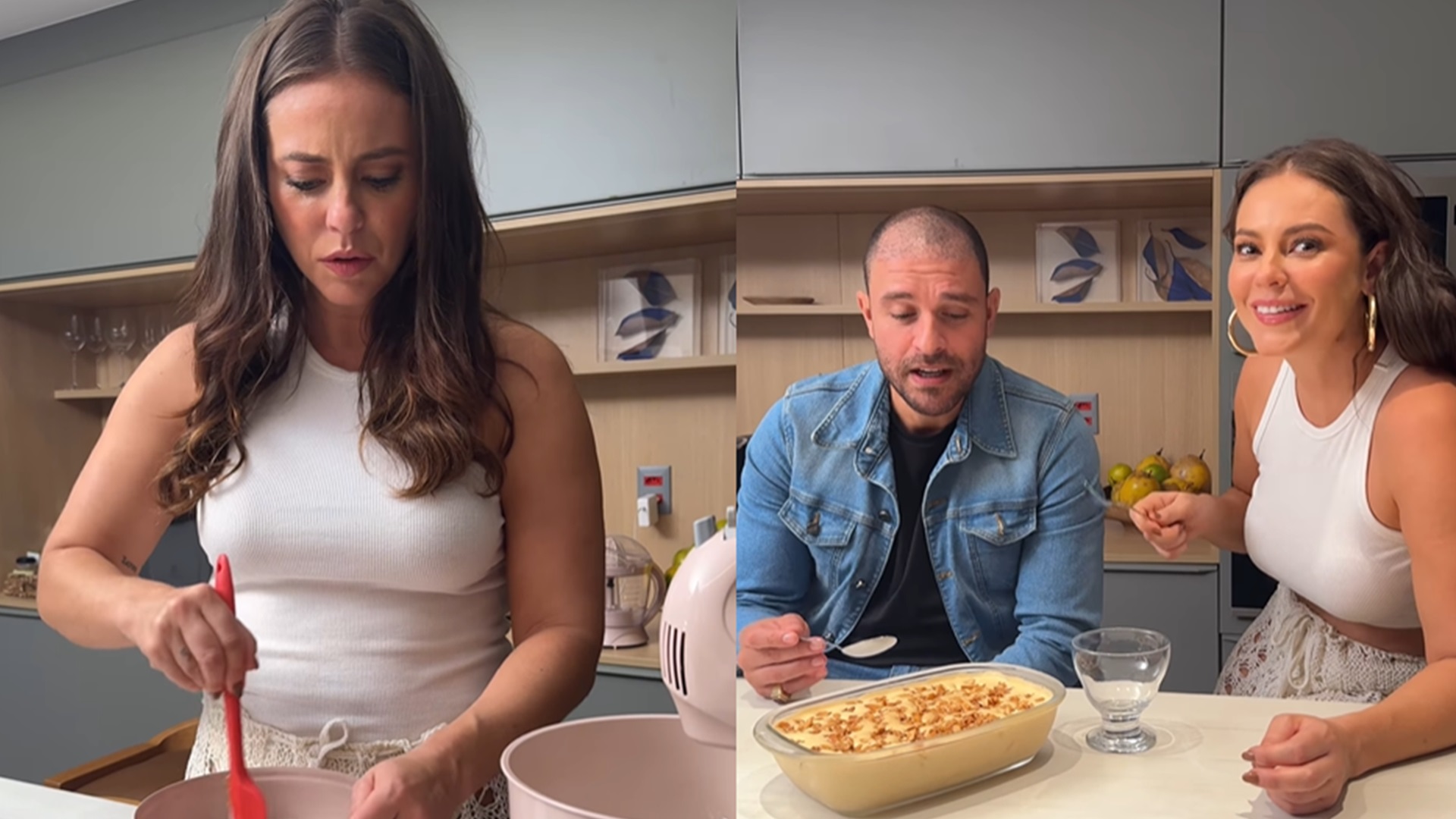 Paolla Oliveira testa receita e Diogo Nogueira tem reação sincerona