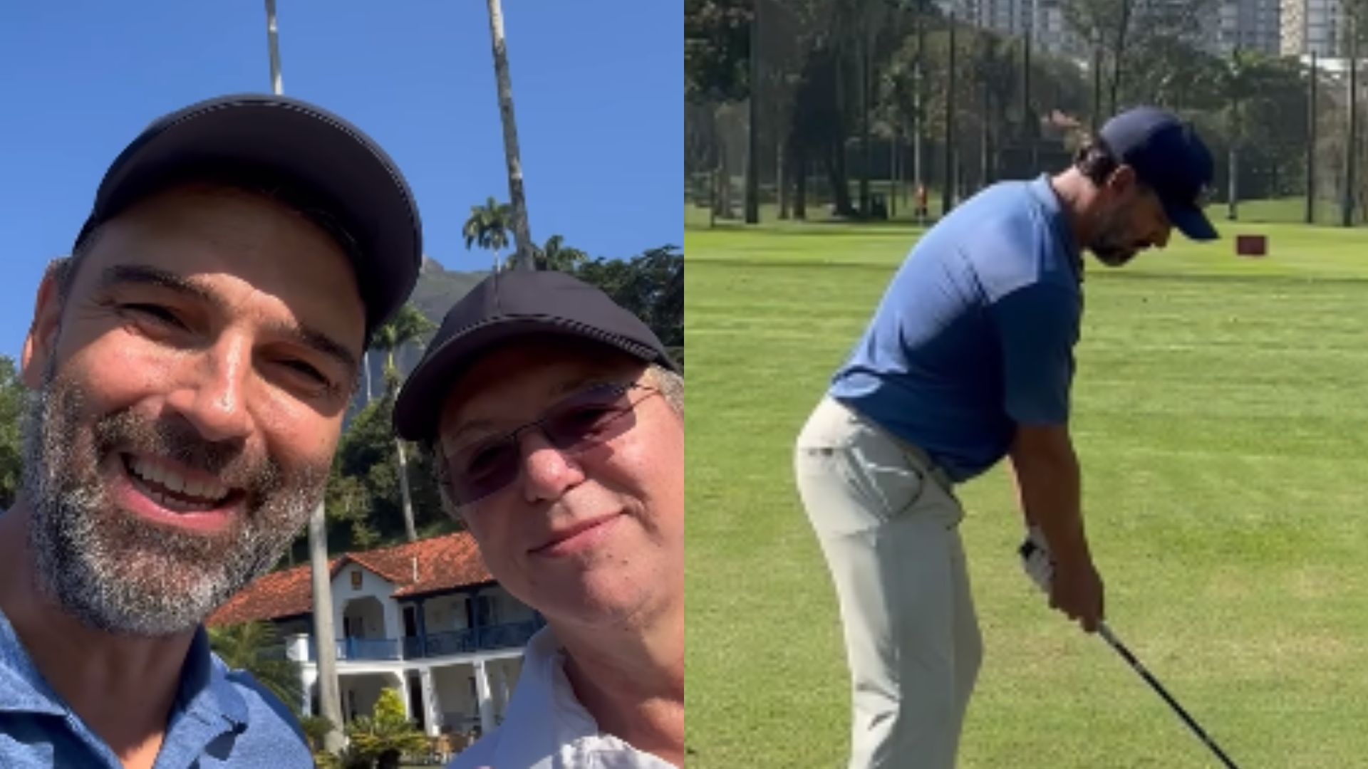 De férias, Tadeu Schmidt curte dia de golfe com Boninho: “Com meu líder”