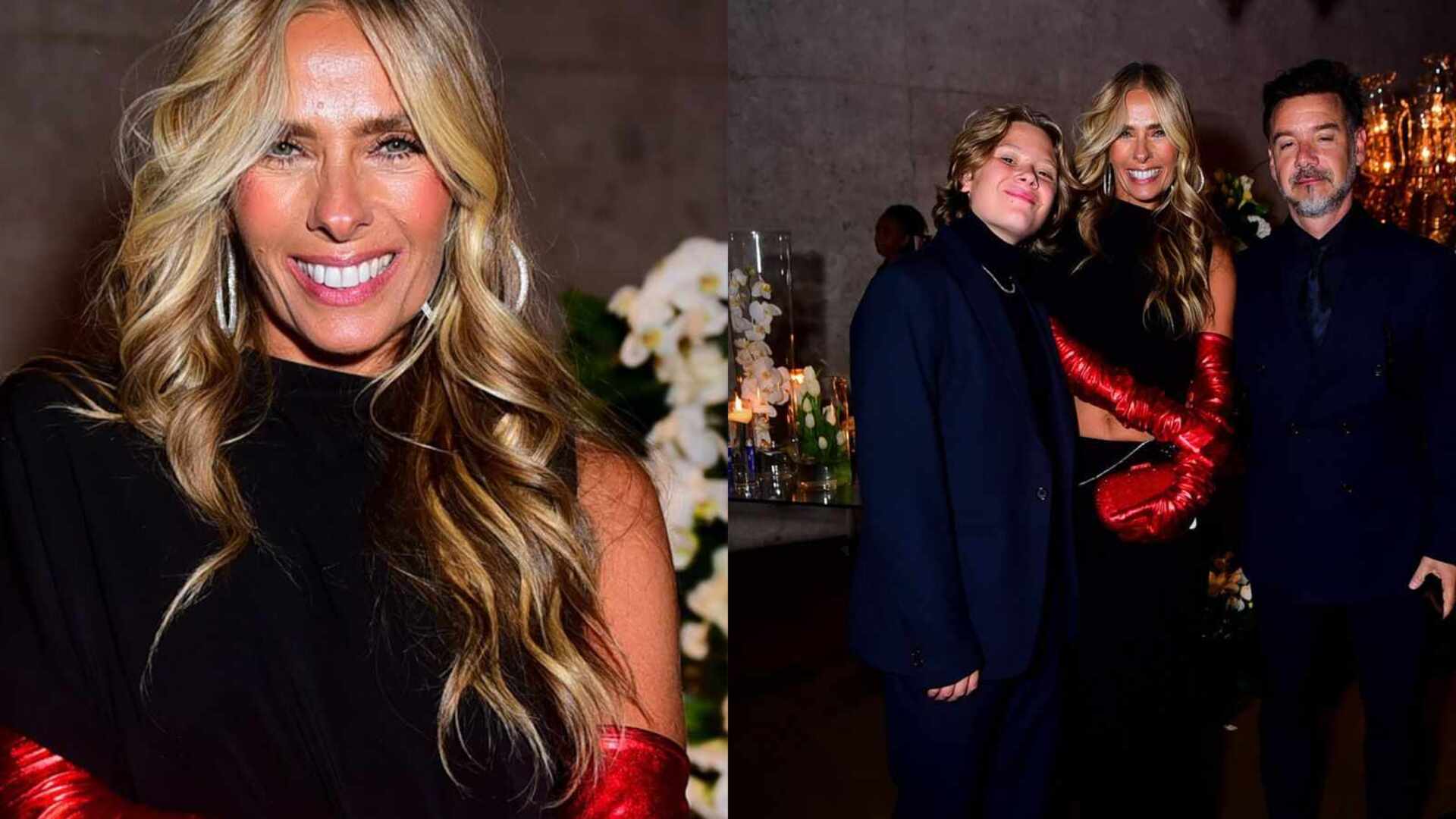 Adriane Galisteu impacta com look com luvas vermelhas no leilão de Neymar