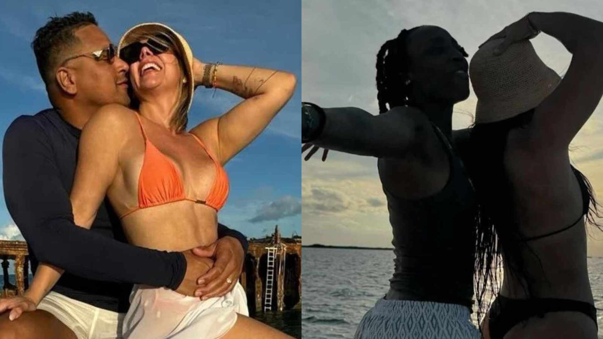 Carla Perez mostra fotos dos filhos com suas namoradas em passeio de barco