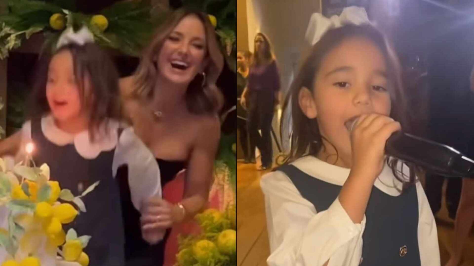 Filha de Ticiane Pinheiro e César Tralli encanta ao pegar o microfone