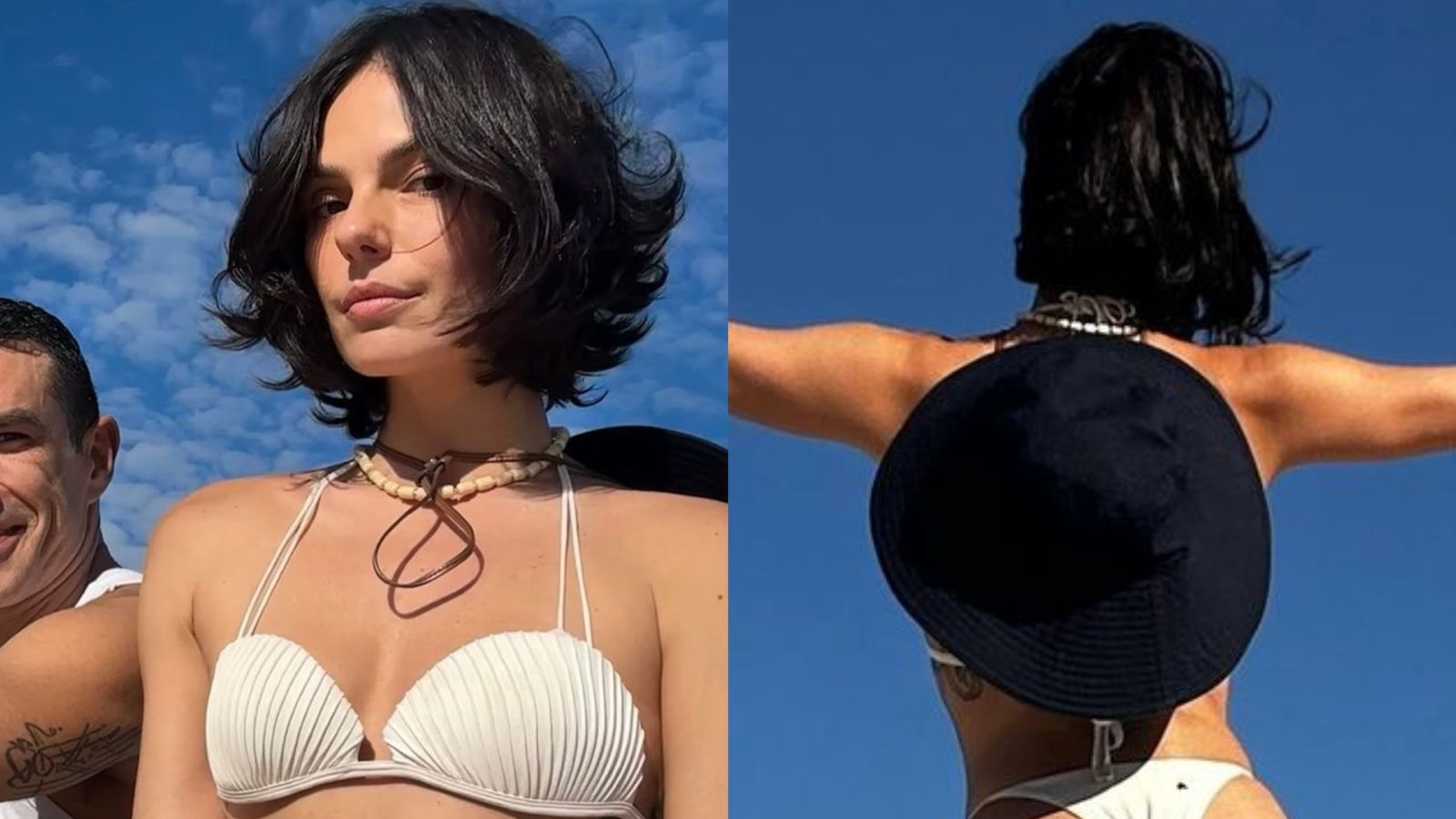 Isis Valverde se exibe de frente e costas em dia na praia acompanhada do noivo
