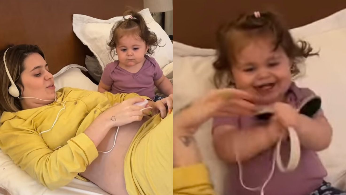 Lua di Felice, filha de Viih Tube, escuta o coração do irmão pela primeira vez