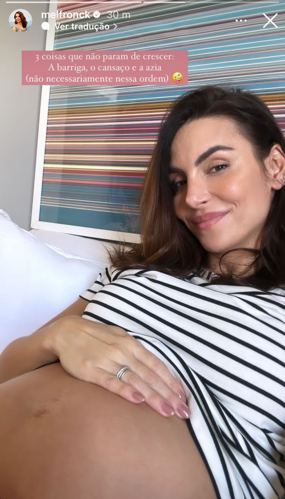 Mel Fronckowiak impressiona ao exibir barrigão da gravidez com Rodrigo Santoro