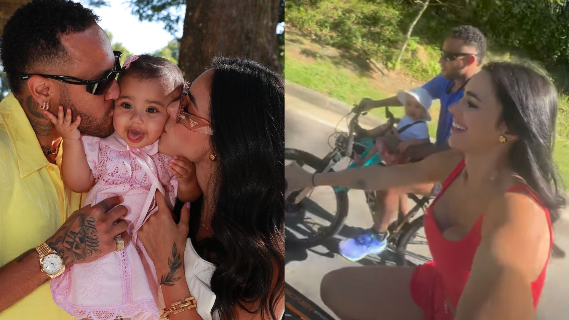 Neymar se derrete em primeiro passeio de bicicleta da filha com Bruna Biancardi