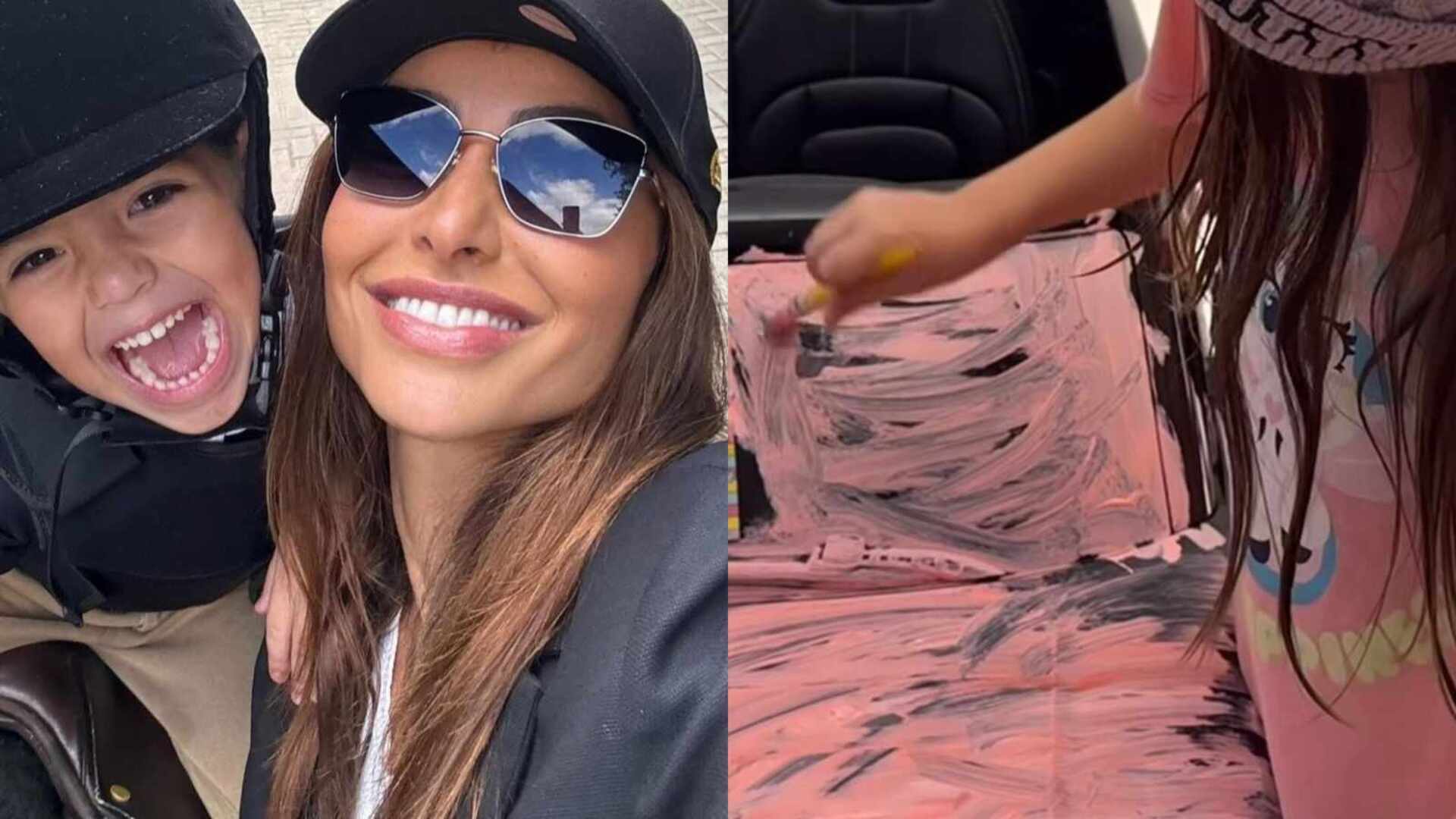 Sabrina Sato flagra a filha pintando seu carro: ‘Amo rosa’
