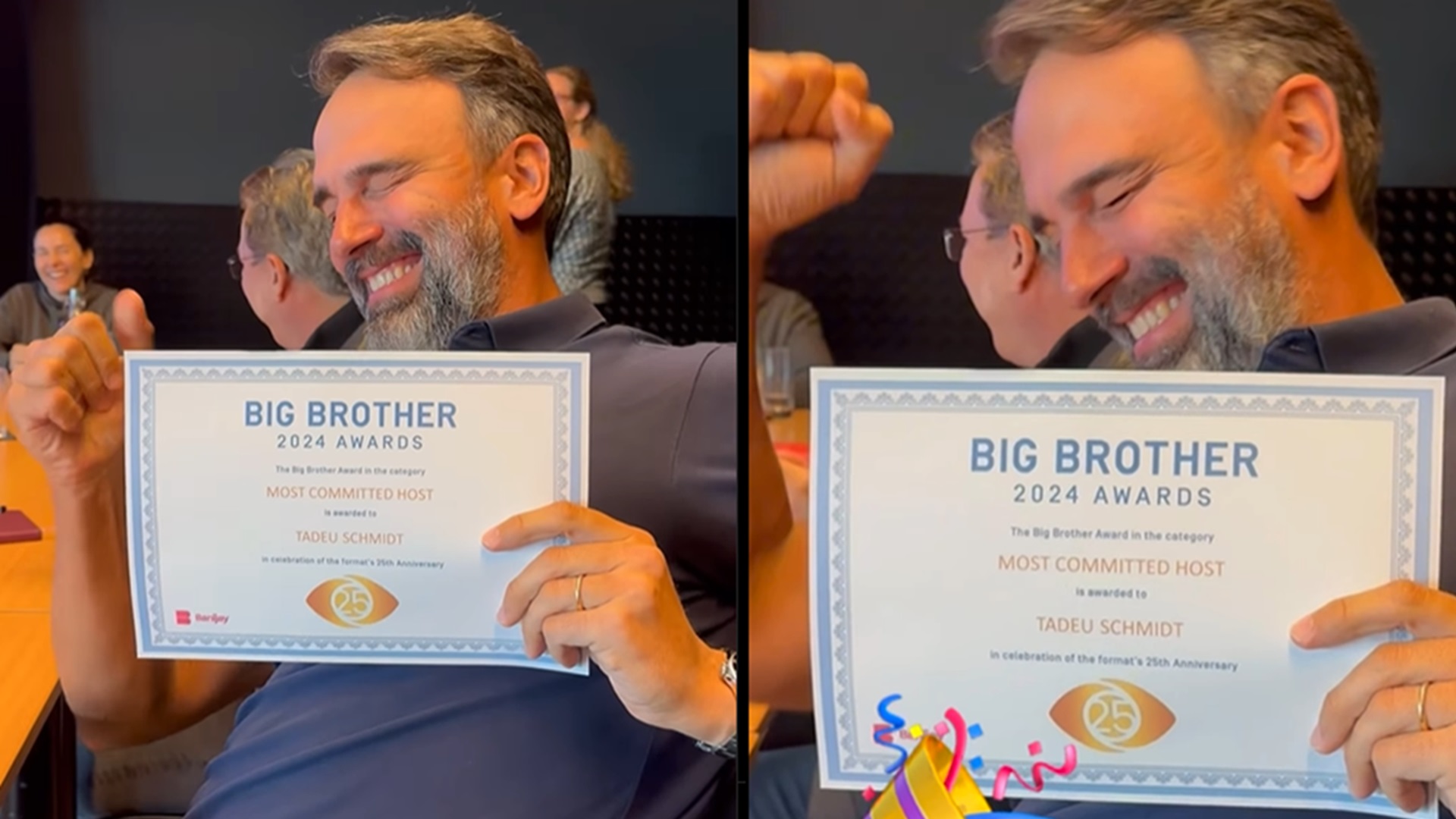 Tadeu Schmidt mostra conquista em encontro sobre Big Brother: “Fui eleito”