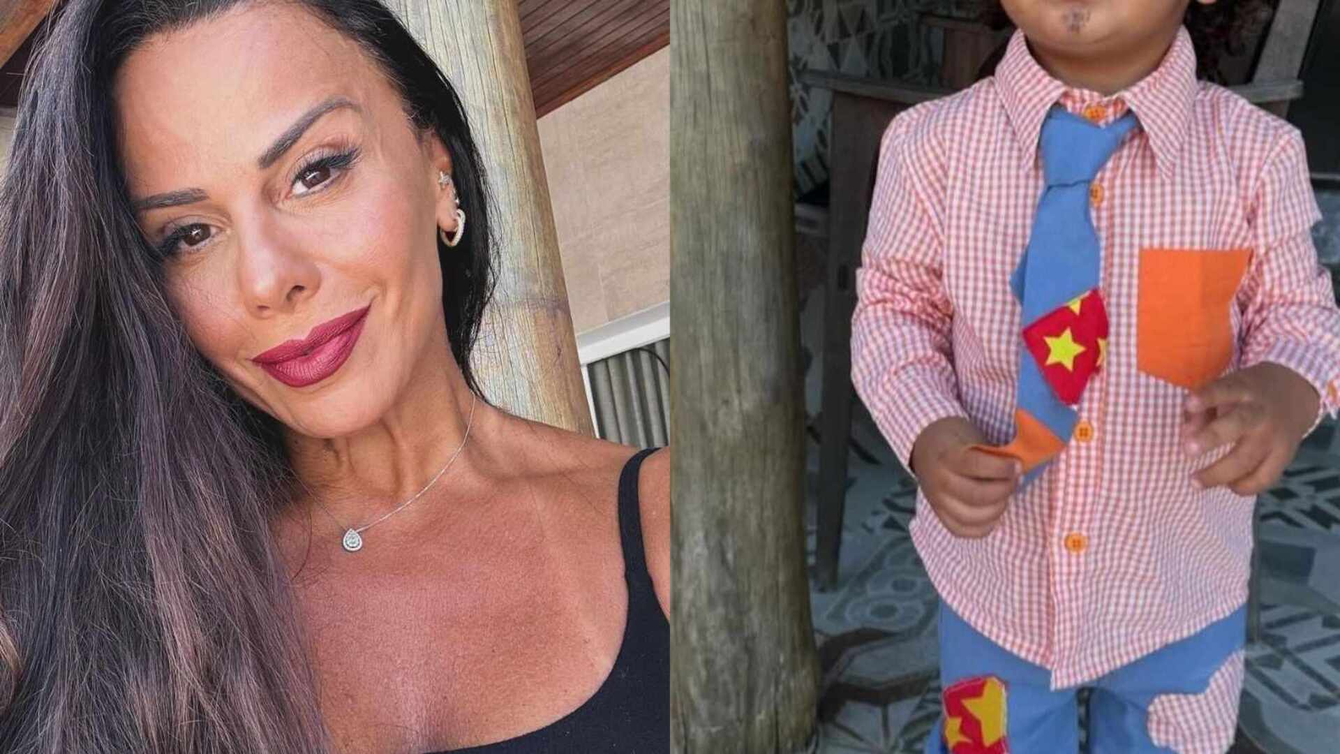 Viviane Araújo mostra o filho fantasiado para sua 1ª festa junina na escola