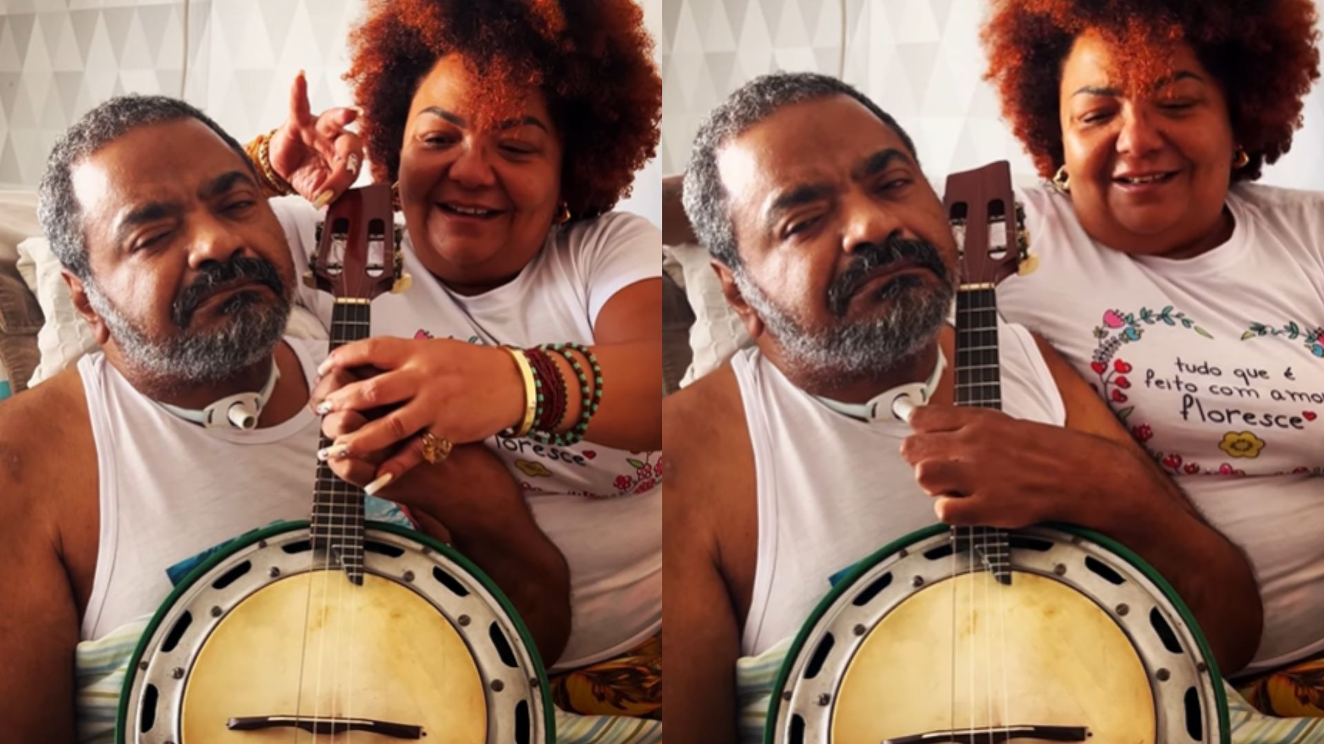 Arlindo Cruz emociona ao surgir em vídeo tocando banjo com ajuda da esposa