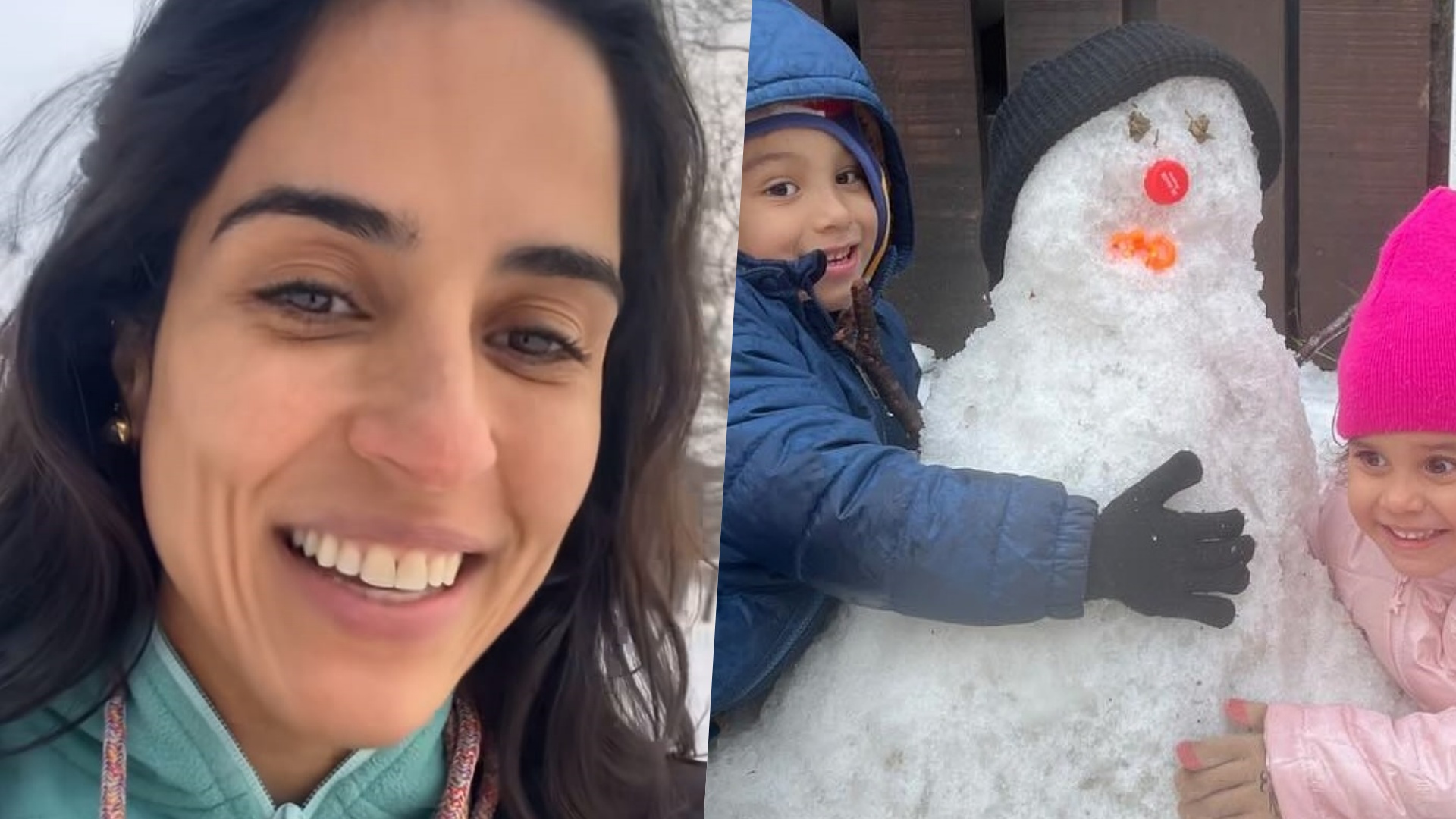 De férias, Camilla Camargo mostra os filhos brincando na neve