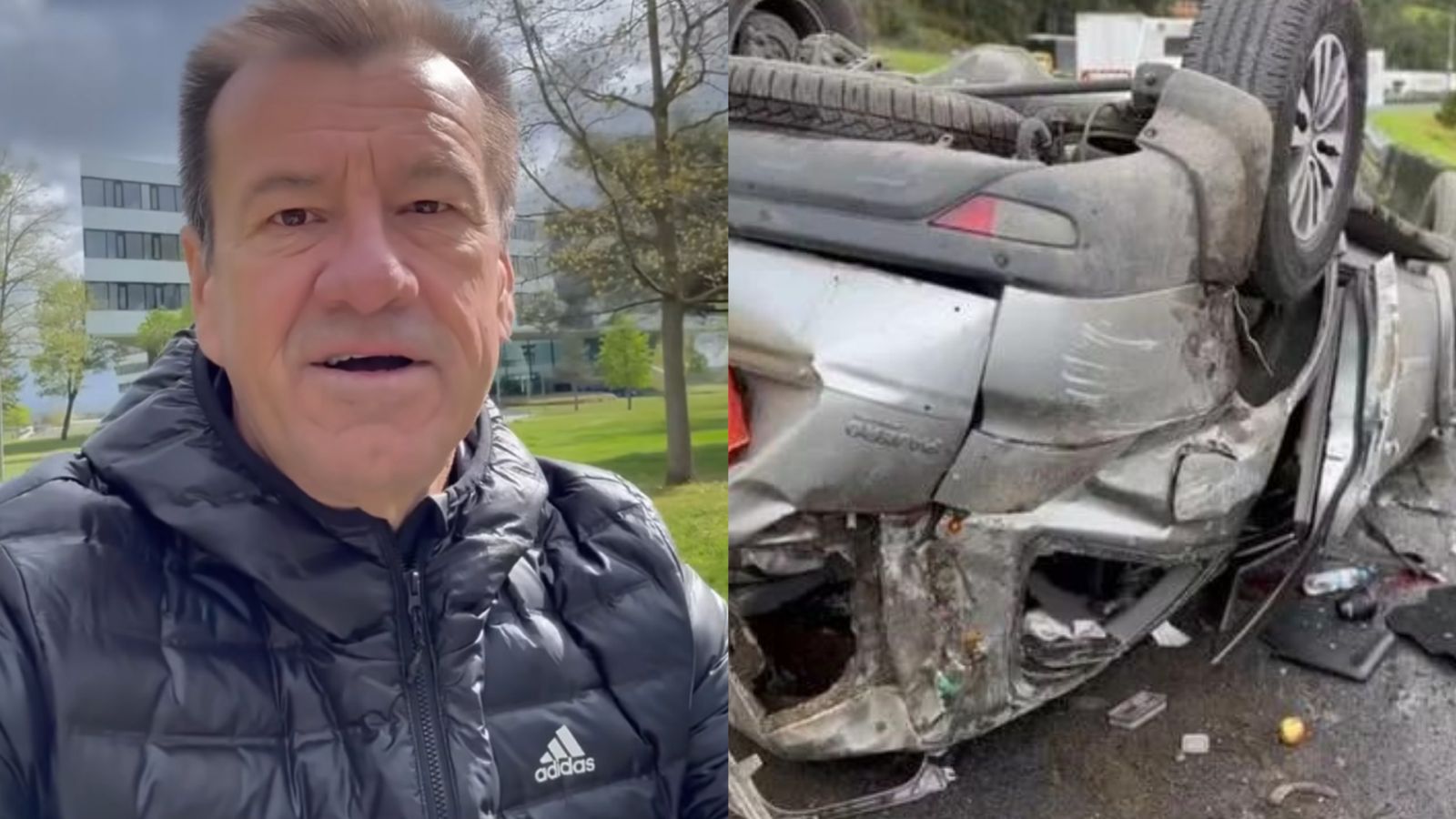 Dunga e esposa ficam feridos após carro capotar em acidente grave