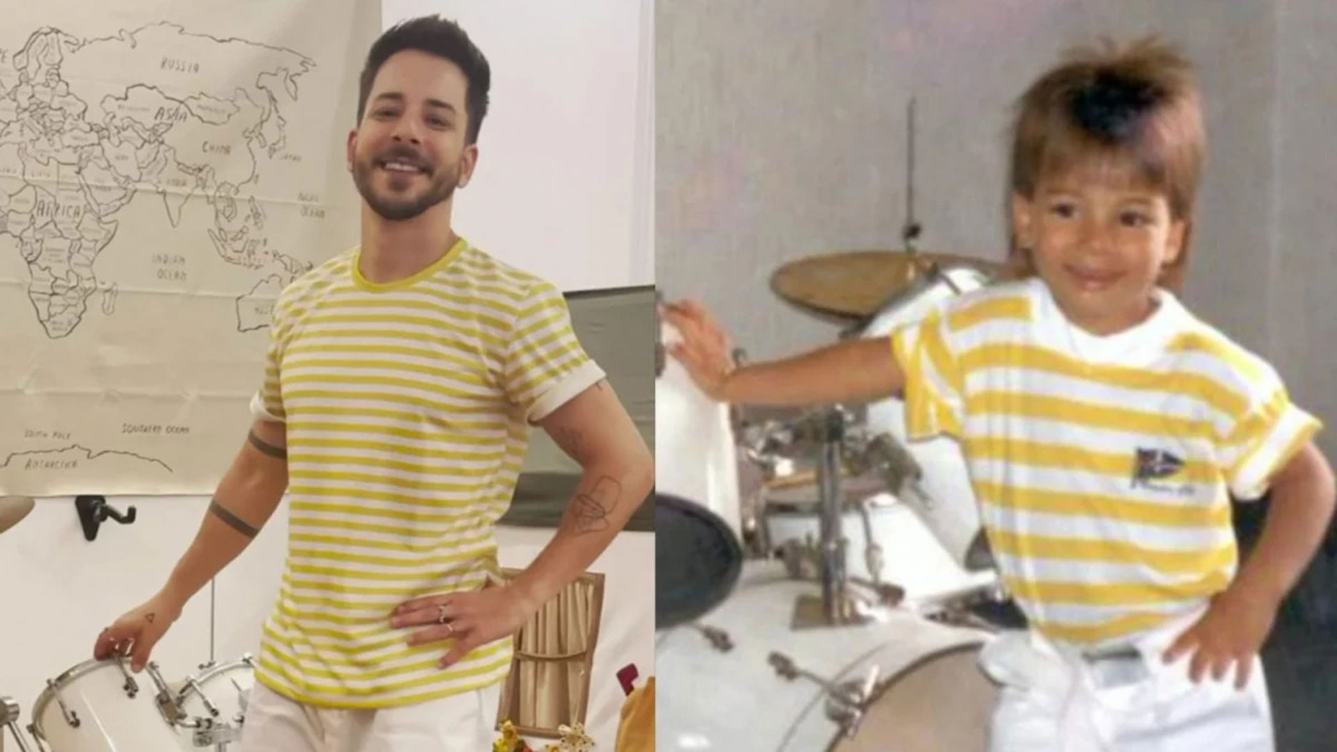 Junior Lima encanta seguidores ao recriar foto de infância