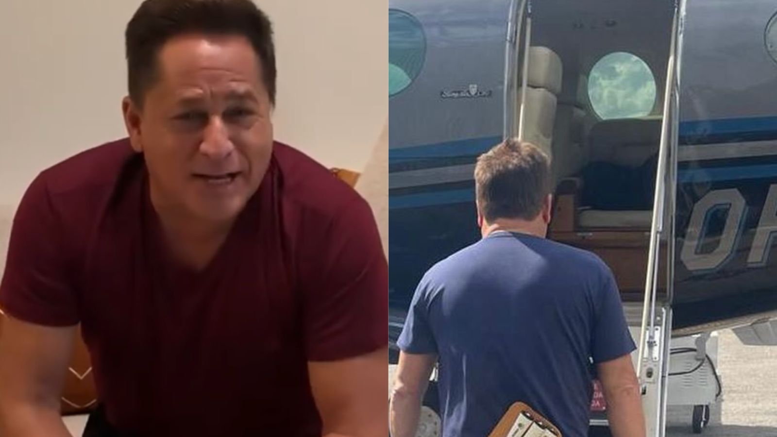 Leonardo chama atenção ao entrar ‘armado’ em seu jatinho: ‘Calma, bonitão’