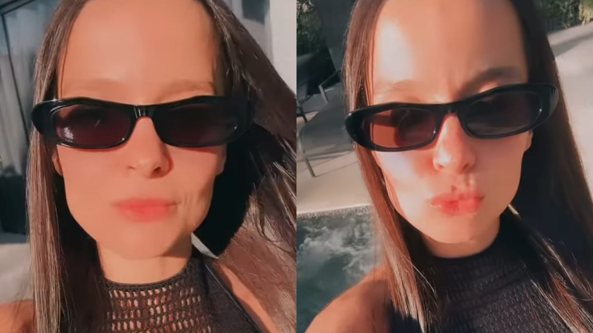 Maiara aproveita o dia à beira da piscina com maiô diferentão