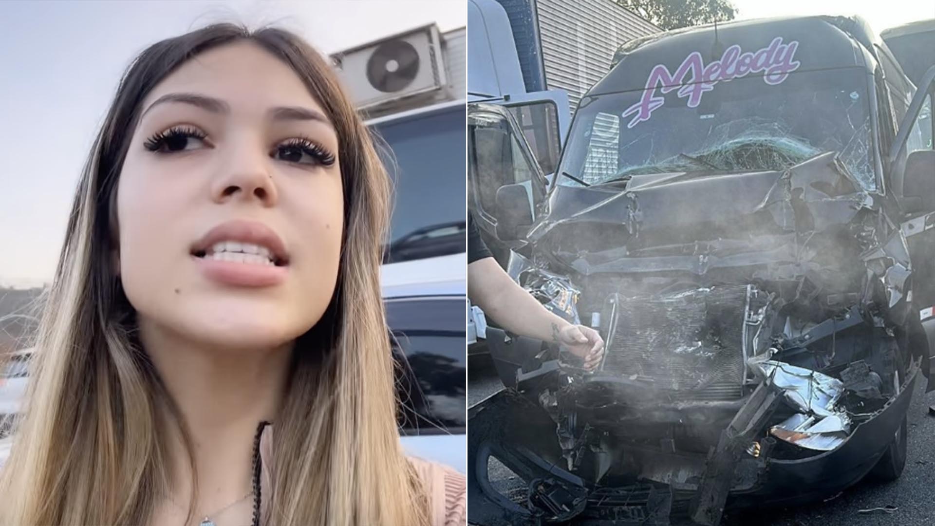 Melody sofre acidente em rodovia e van fica destruída
