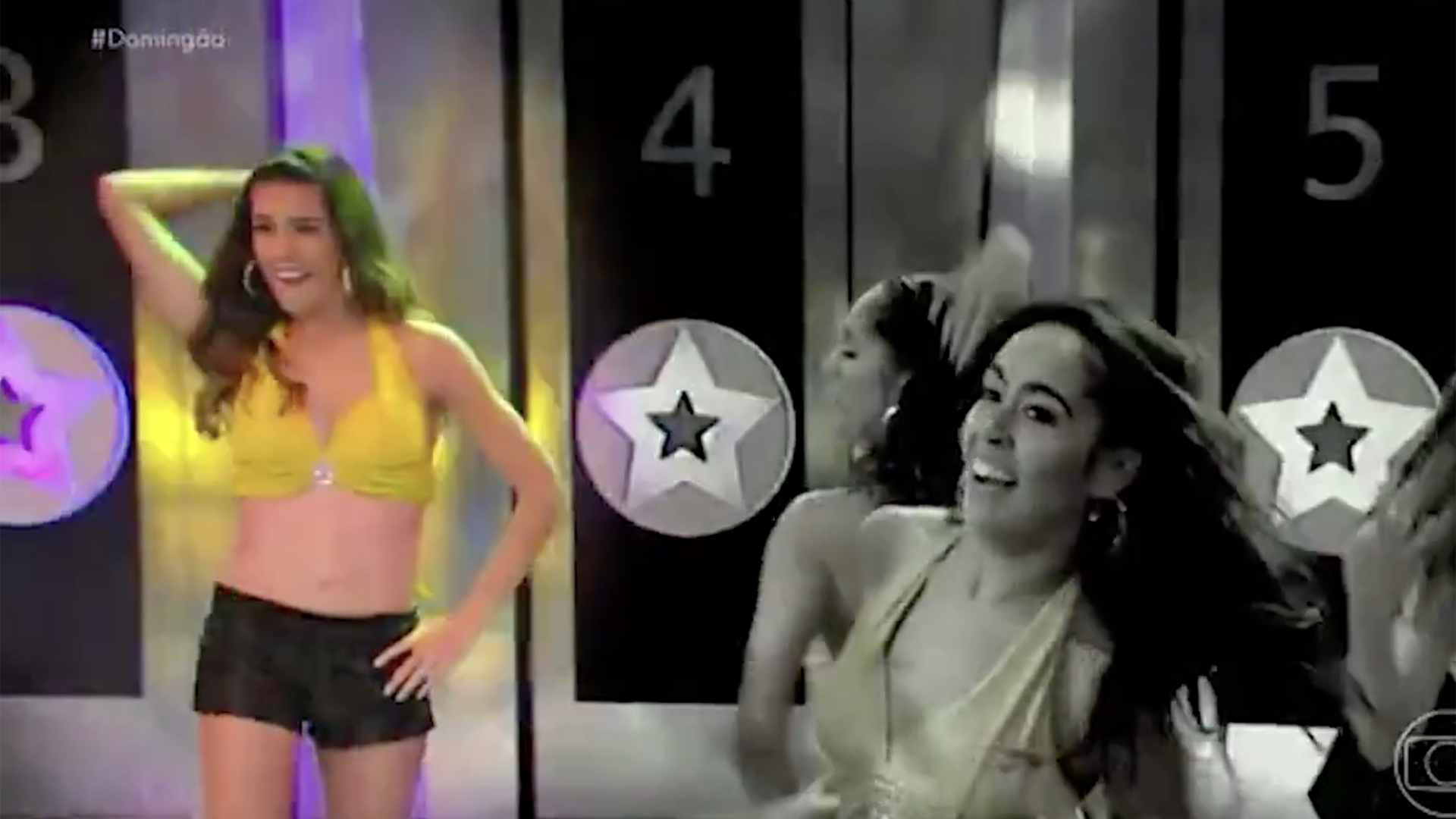 Renata Silveira como bailarina do Doming&atilde;o com Faust&atilde;o - Foto: Reprodu&ccedil;&atilde;o / Globo