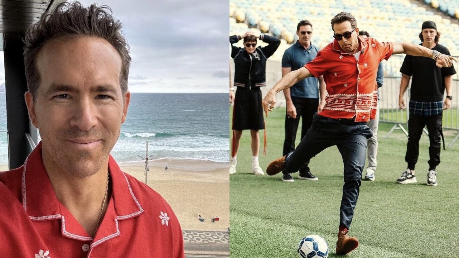 Ryan Reynolds curte estadia no Rio de Janeiro e joga bola no Maracanã