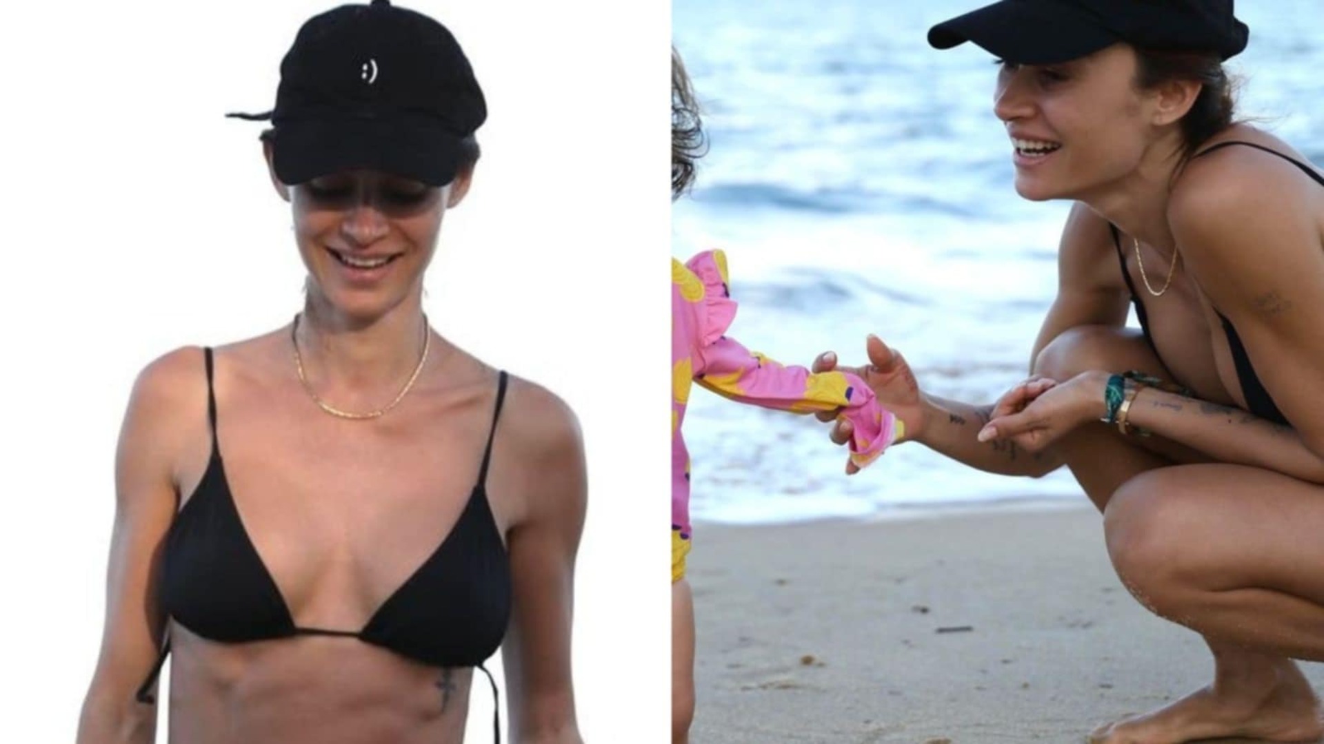 Thaila Ayala exibe tanquinho ao curtir praia com os dois filhos