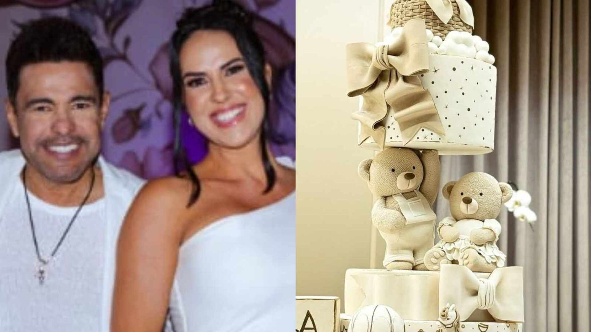 De mentira? Veja os detalhes do bolo do chá revelação de Graciele e Zezé