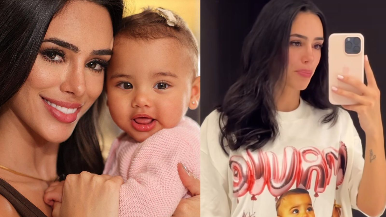 Bruna Biancardi usa blusa personalizada com fotos da filha com Neymar Jr