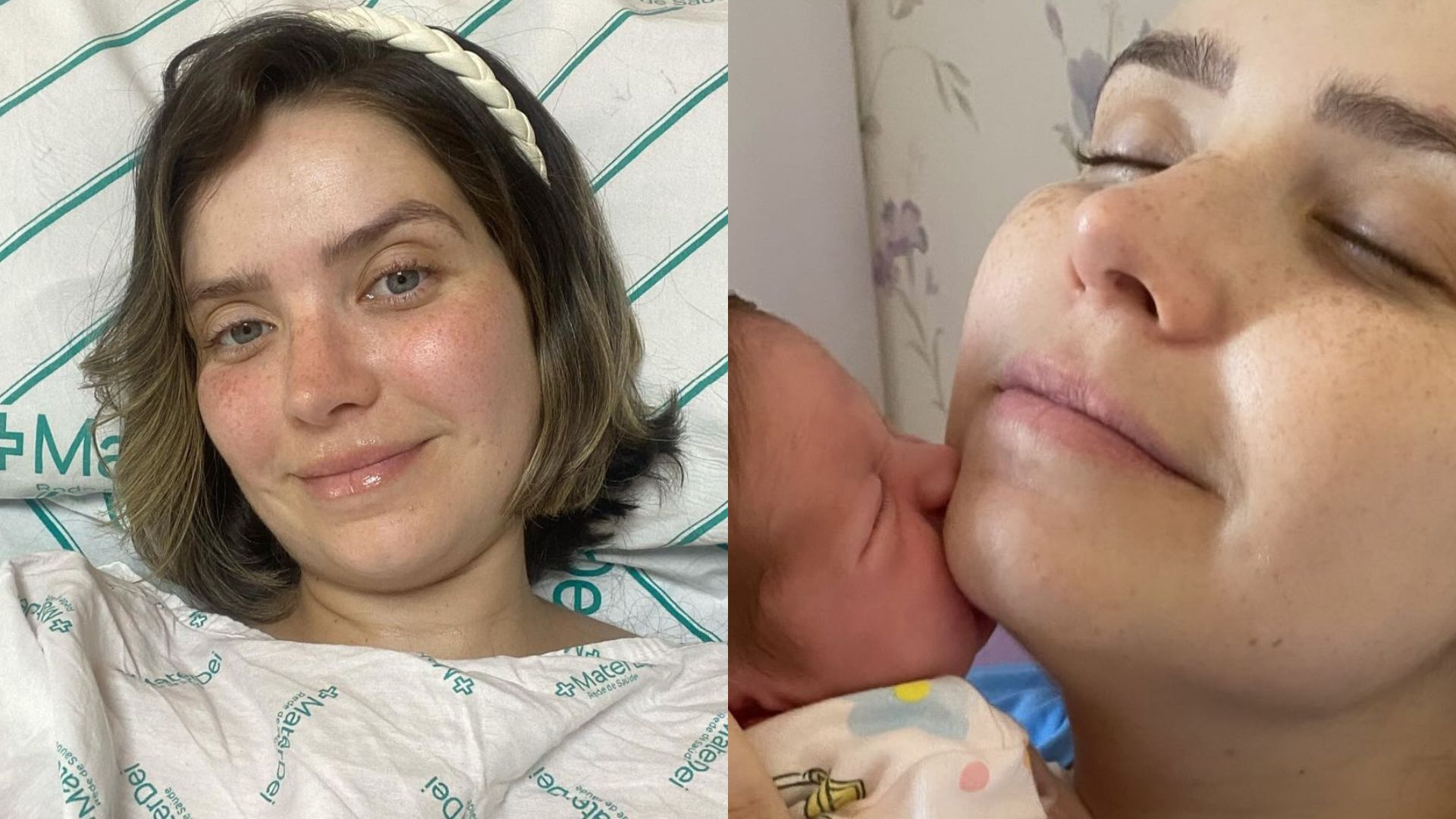 Após alta hospitalar, Camila Campos posa com a filha recém-nascida em casa