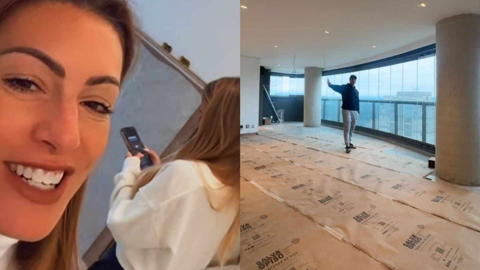 Elaine Mickely mostra obra do apartamento do filho recém-casado