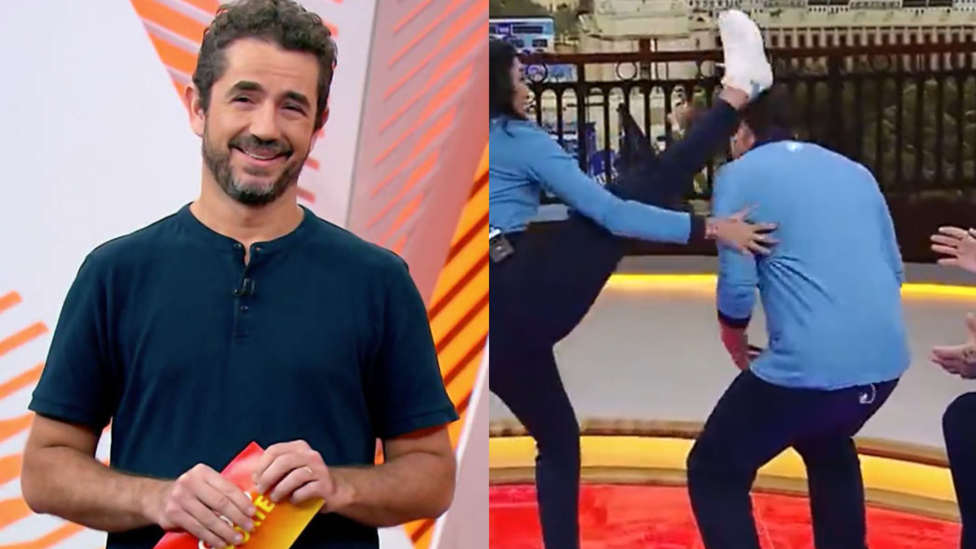 Felipe Andreoli é surpreendido com chute na cabeça ao vivo: ‘Punição’