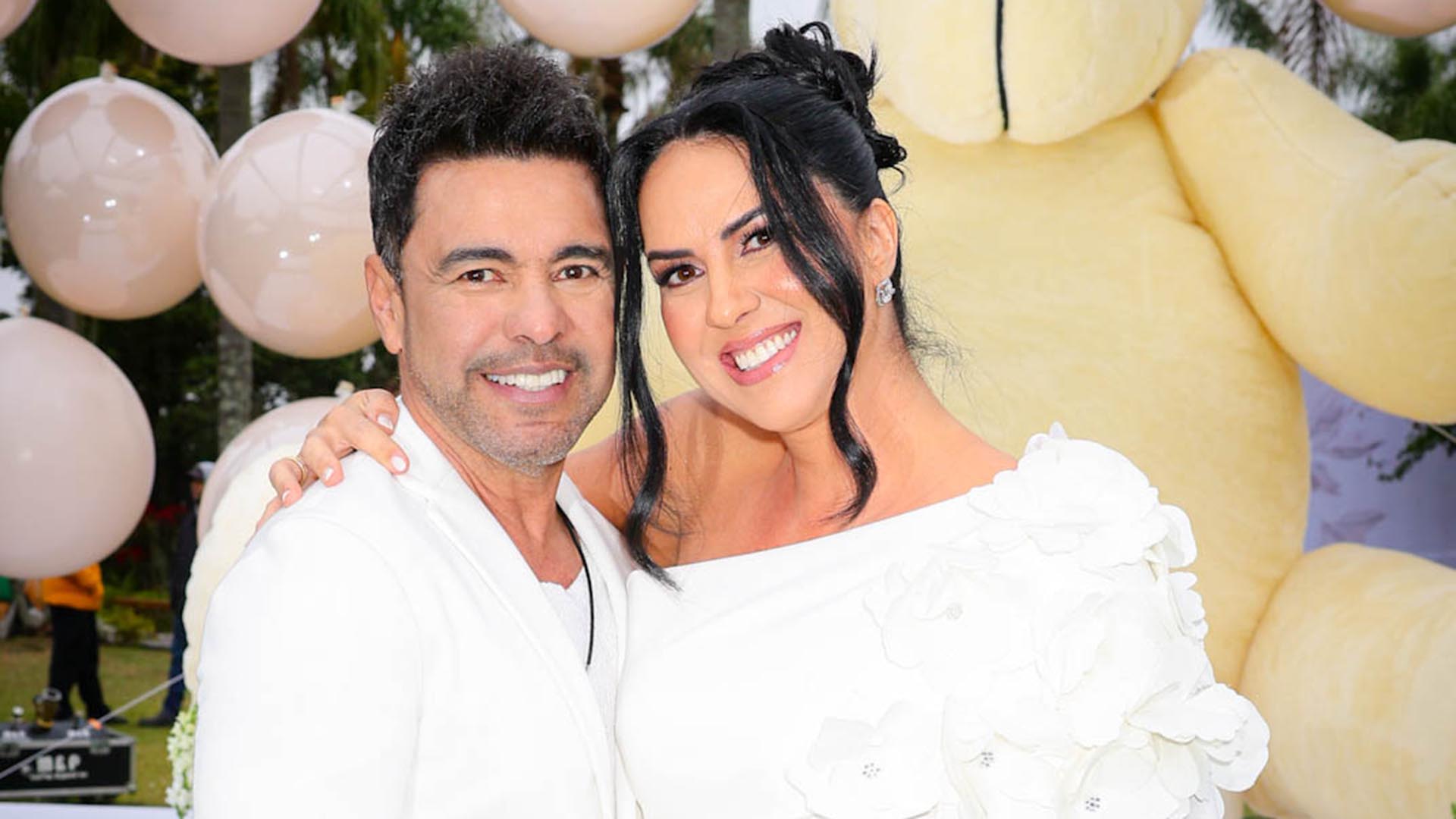 Zezé Di Camargo e Graciele Lacerda capricham nos looks para o chá revelação