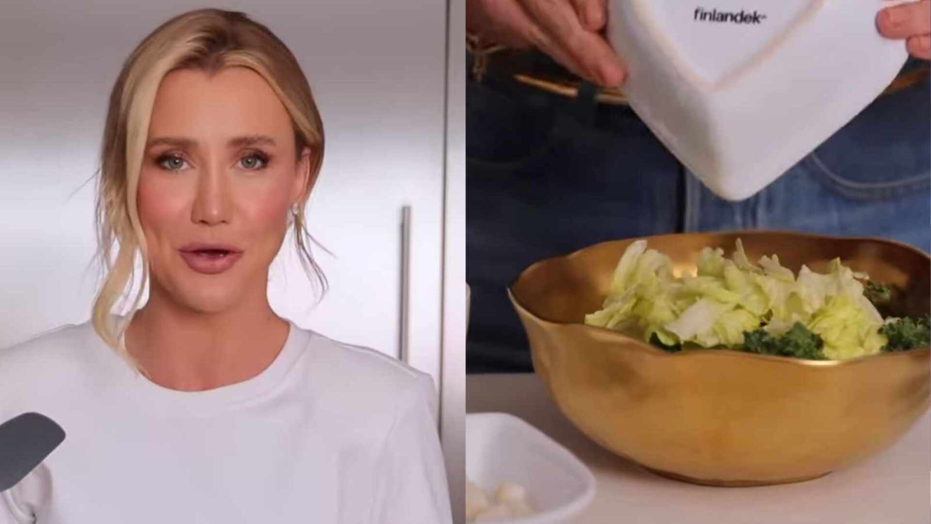 Ana Paula Siebert intriga ao ensinar receita de sua salada: ‘Nunca ouvi’
