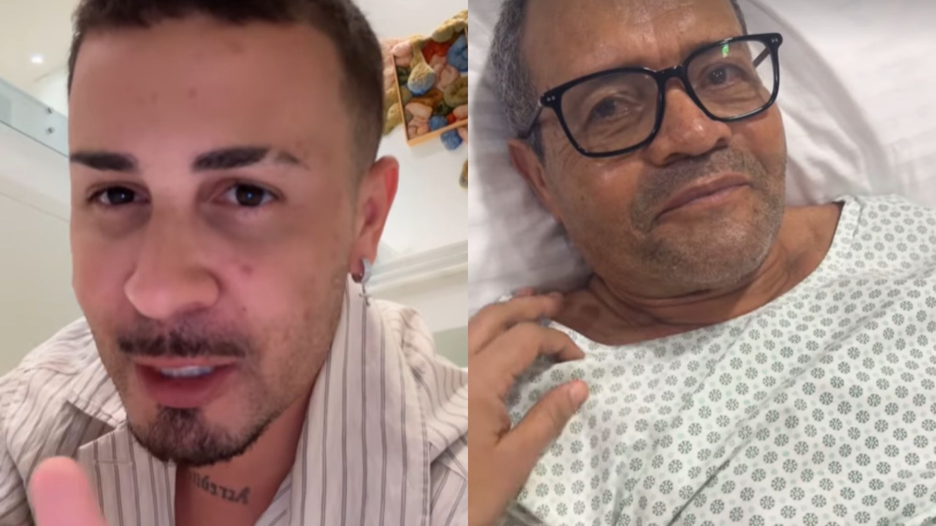 Carlinhos Maia mostra visita ao pai no hospital após cirurgia: ‘Ficando bom’