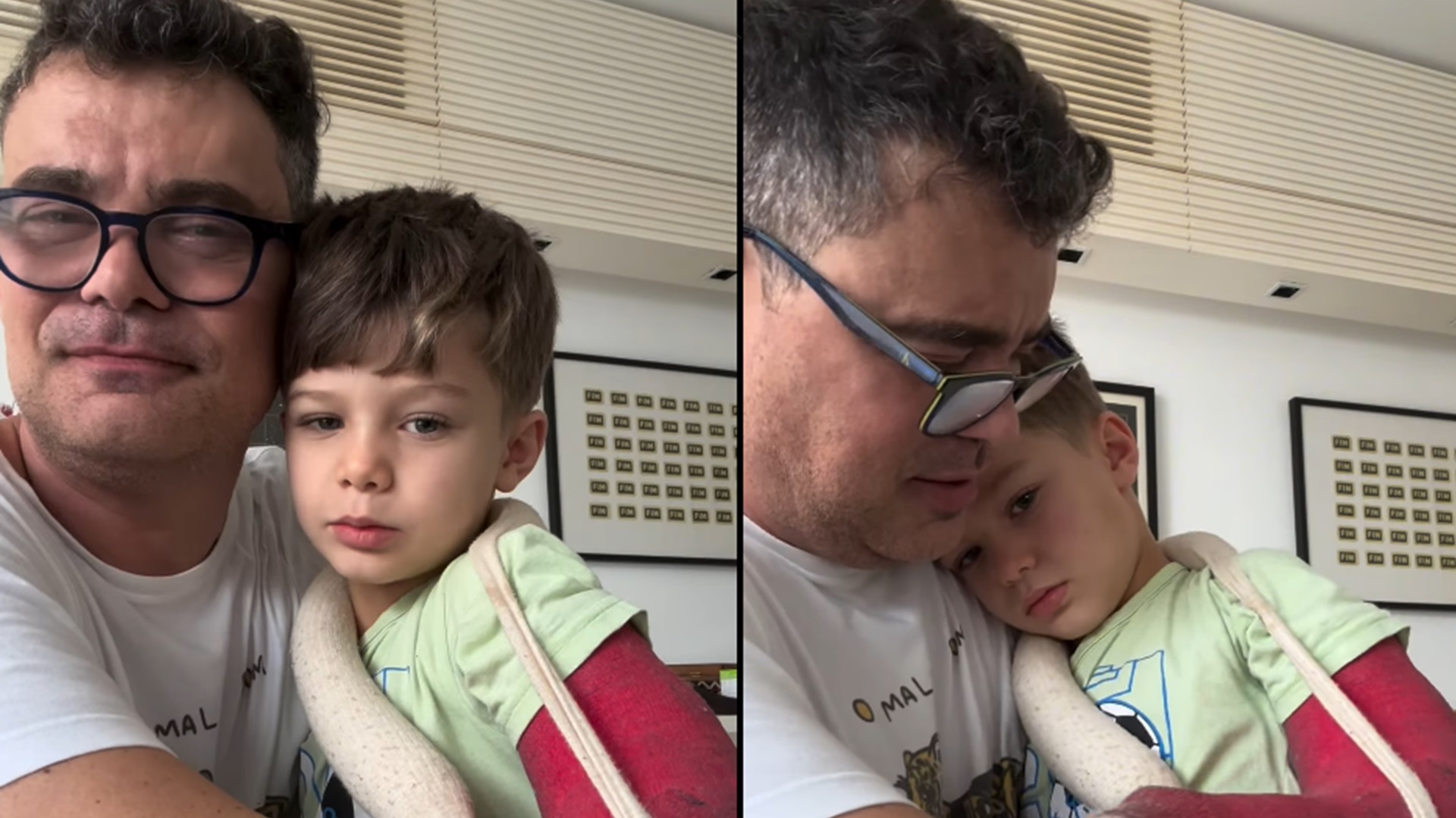 Filho de Carmo Dalla Vecchia surge com o braço machucado: “Quebrou”