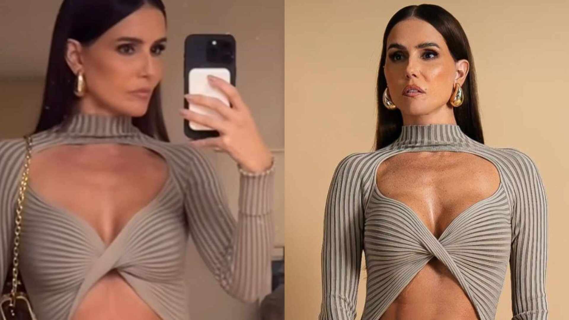 Deborah Secco chama a atenção ao deixar sua barriga toda de fora em vestido