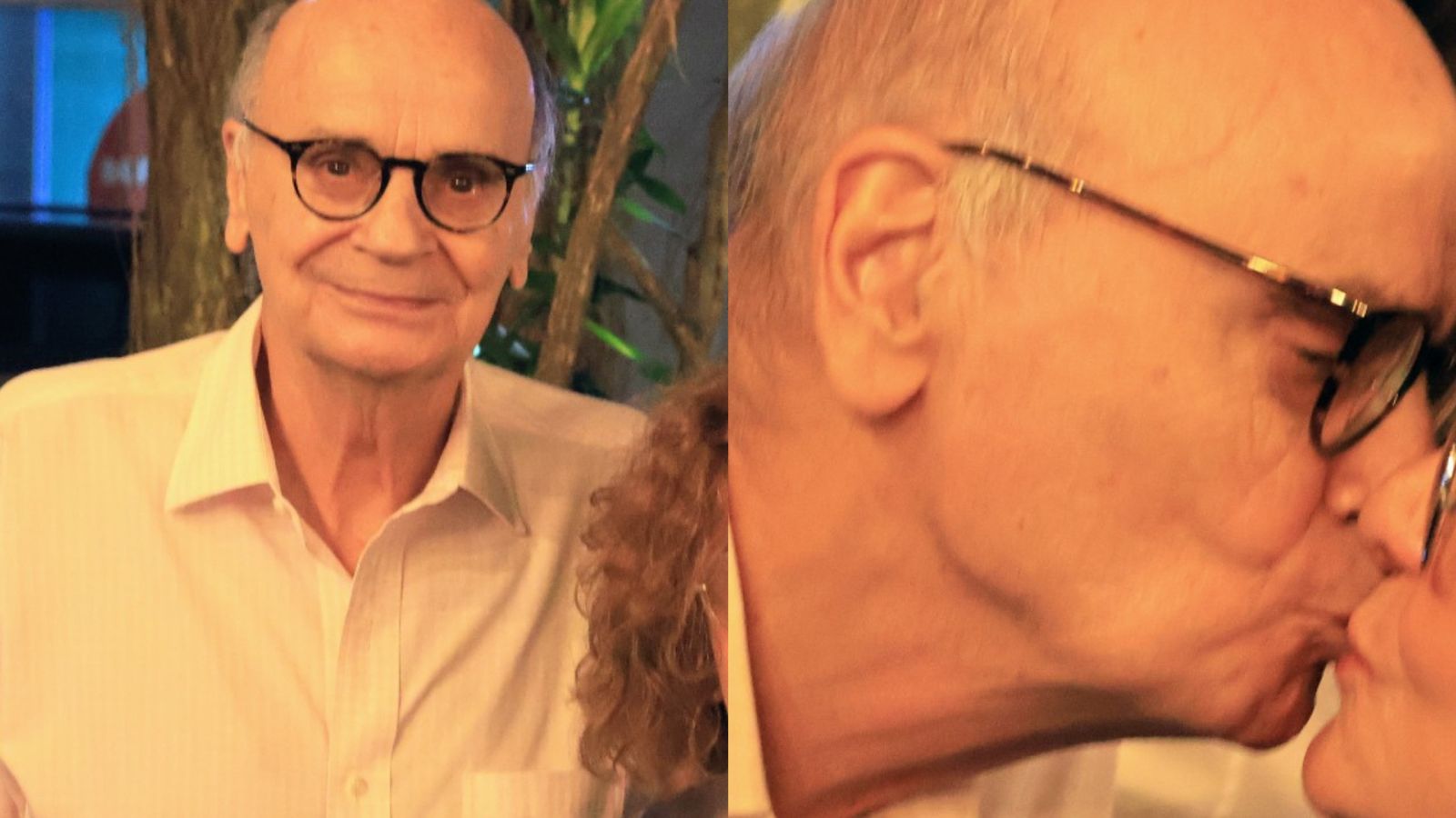 Drauzio Varella e Regina Braga trocam beijos em rara aparição em público
