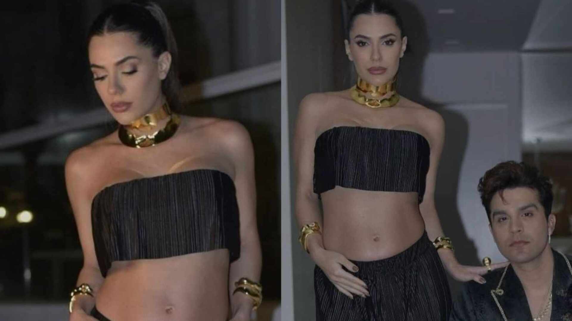 Grávida de Luan Santana, Jade Magalhães revela barrigão em look poderoso